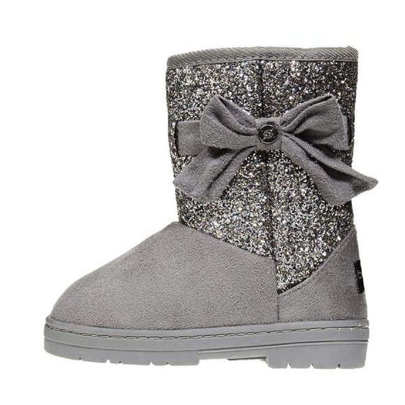 bebe Girls Glitter Winter Boots | Gray | Size 8 Toddler | Side Bow | NEW - Picture 2 of 5